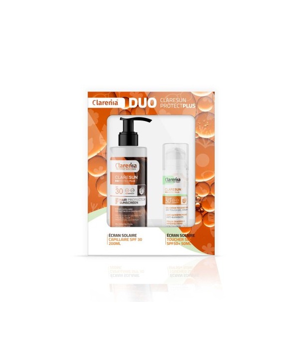 COFFRET SOLAIRE CLARENIA DUO ÉCRAN TOUCHER SEC SPF50+ ET ÉCRAN CAPILAIRE -40%