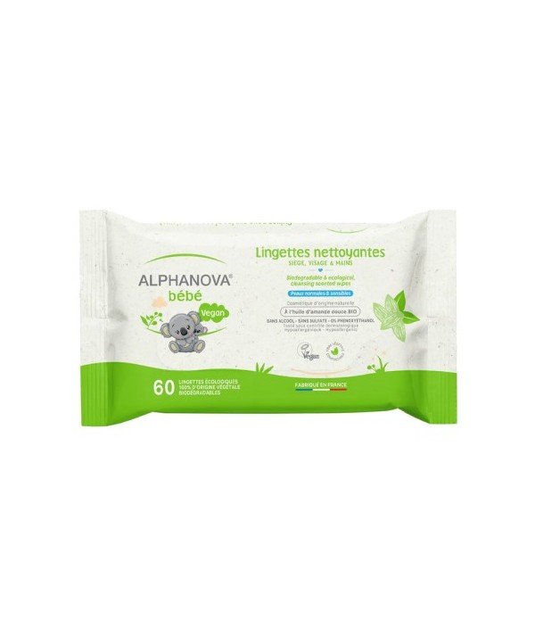 ALPHANOVA BEBE LINGETTES NETTOYANTES A L'HUILE D'AMANDE DOUCE BIO *60