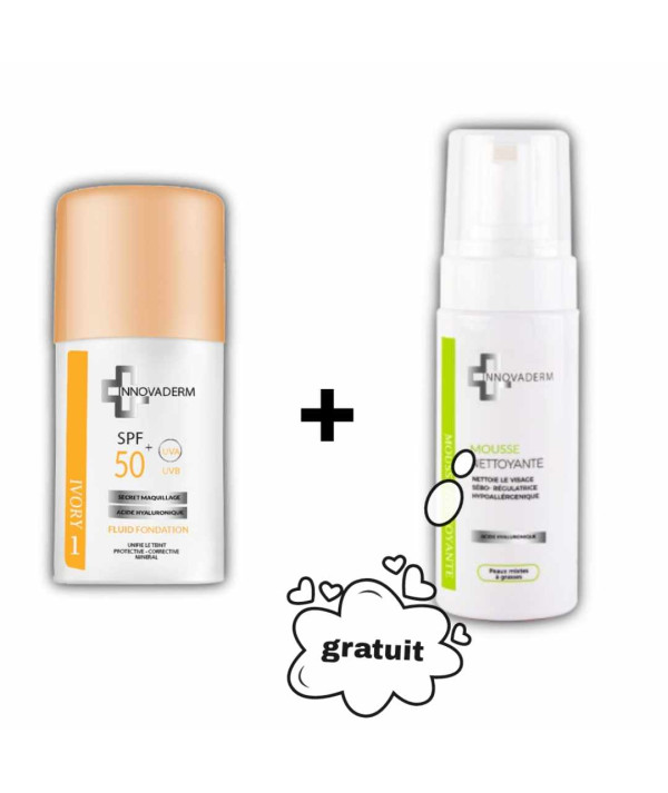 INNOVADERM PACK Fond de Teint Minéral Sand + Mousse Nettoyante Peau Mixte à Grasse gratuit