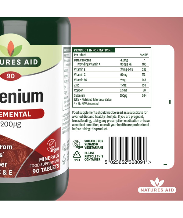 Natures Aid 200ug Sélénium - Pack de 90 Comprimés