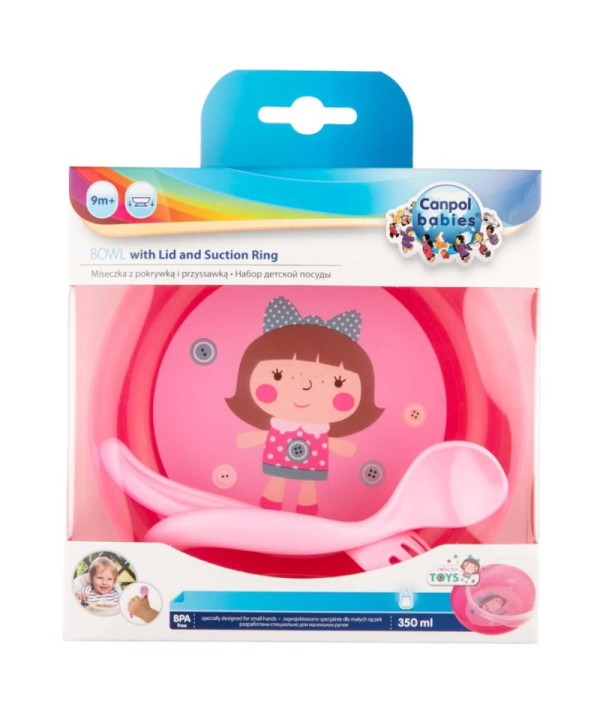 Canpol Bol avec Couverts et Couvercle "Rose" 350ml
