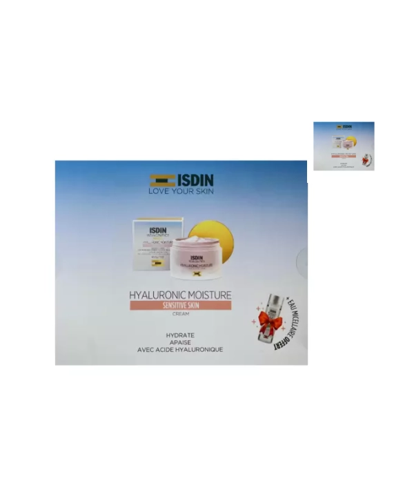 ISDIN COFFRET CREME HYDRATANTE A L'ACIDE HYALURONIQUE PEAUX SENSIBLES 50G+EAU MICELLAIRE 30ML (OFFERT)