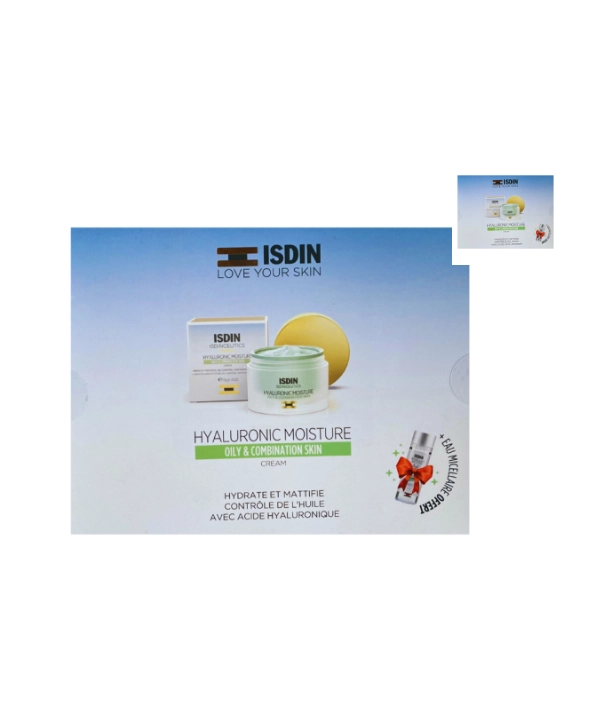 ISDIN COFFRET CREME HYDRATANTE A L'ACIDE HYALURONIQUE PEAUX GRASSES+EAU MICELLAIRE 30ML (OFFERT)