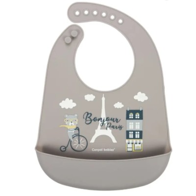 CANPOL Bavoir silicone avec poche Bonjour Paris beige-74/027-bei