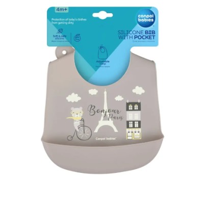 CANPOL Bavoir silicone avec poche Bonjour Paris beige-74/027-bei