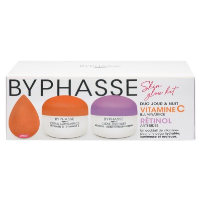 BYPHASSE KIT SKIN GLOW CREMES VITAMINE C 50ML ET RETINOL 50ML+BEAUTY BLENDER (OFFERT)