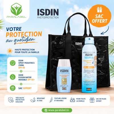 ISDIN Pack Pediatrics Spray SPF50+ 250 ml + Fusion Water Invisible SPF50+ + Sac Offert